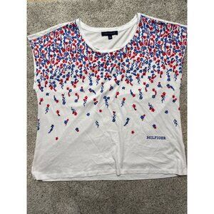 Tommy Hilfiger Womens Floral Print White Tee XXL Cotton Modal Blend